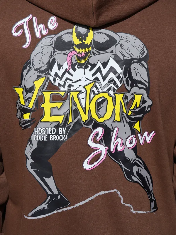 Marvel By Highlander Men Brown Venom Hooded Pullover Sweatshirt