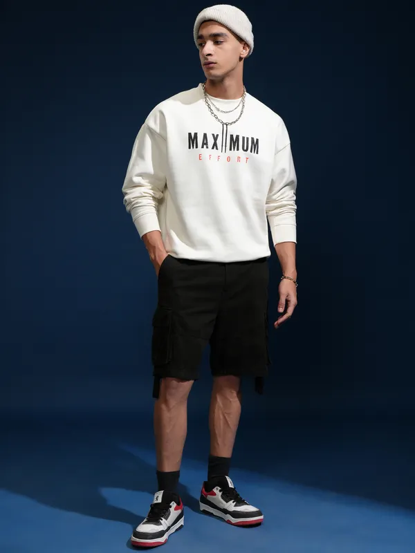 Marvel By Highlander Men White Deadpool Round Neck Pullover Sweatshirt