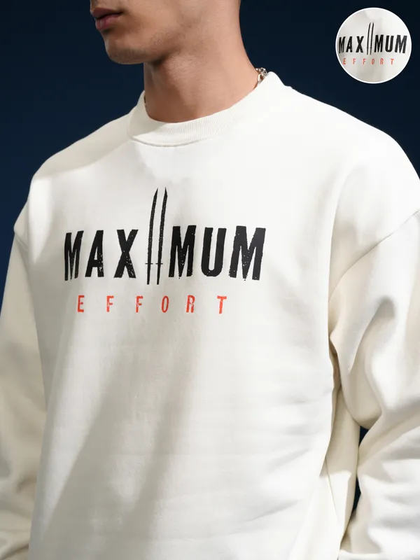 Marvel By Highlander Men White Deadpool Round Neck Pullover Sweatshirt