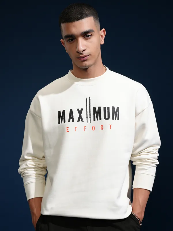 Marvel By Highlander Men White Deadpool Round Neck Pullover Sweatshirt