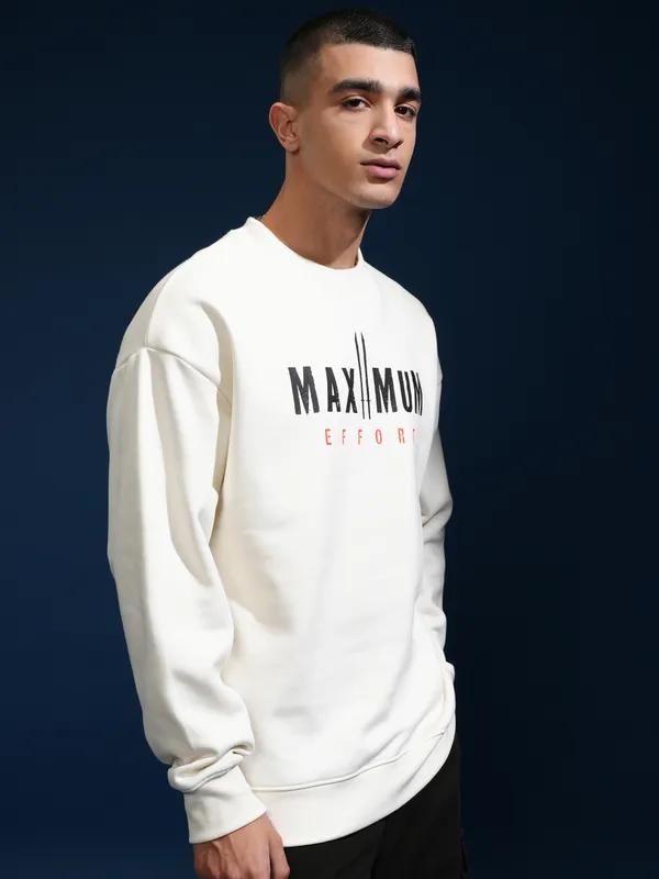 Marvel By Highlander Men White Deadpool Round Neck Pullover Sweatshirt