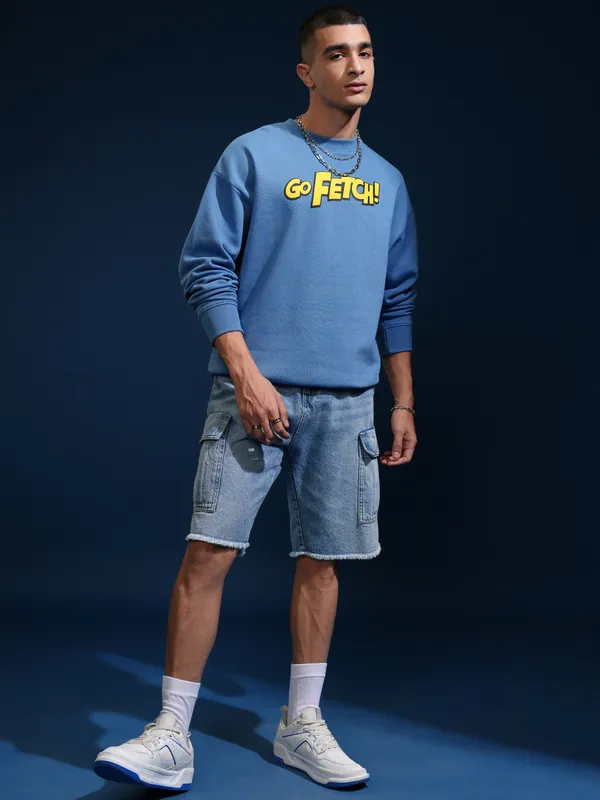 Marvel By Highlander Men Blue Deadpool Round Neck Pullover Sweatshirt