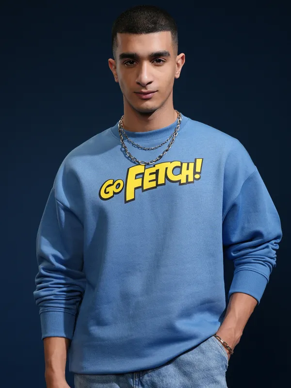 Marvel By Highlander Men Blue Deadpool Round Neck Pullover Sweatshirt