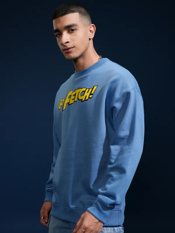 Marvel By Highlander Men Blue Deadpool Round Neck Pullover Sweatshirt