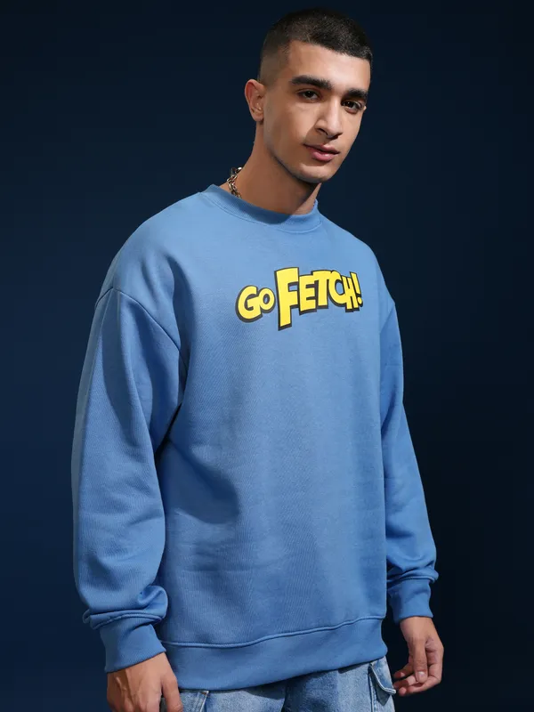 Marvel By Highlander Men Blue Deadpool Round Neck Pullover Sweatshirt