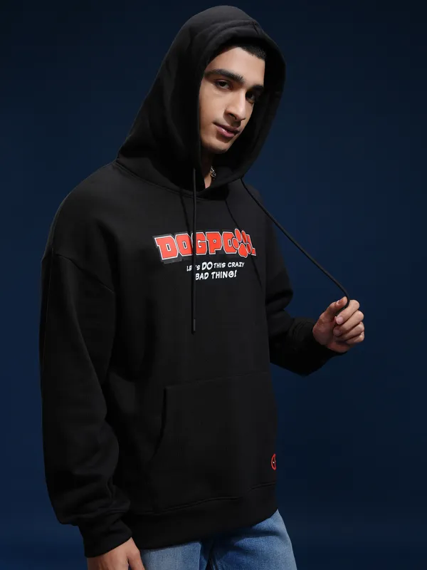 Marvel By Highlander Men Black Dogpool Hooded Pullover Sweatshirt