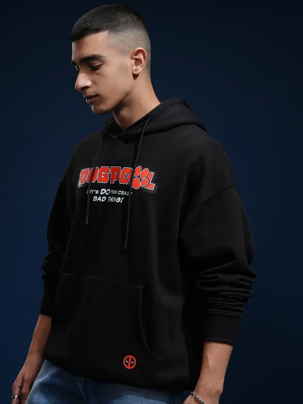 Marvel By Highlander Men Black Dogpool Hooded Pullover Sweatshirt