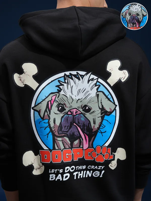 Marvel By Highlander Men Black Dogpool Hooded Pullover Sweatshirt