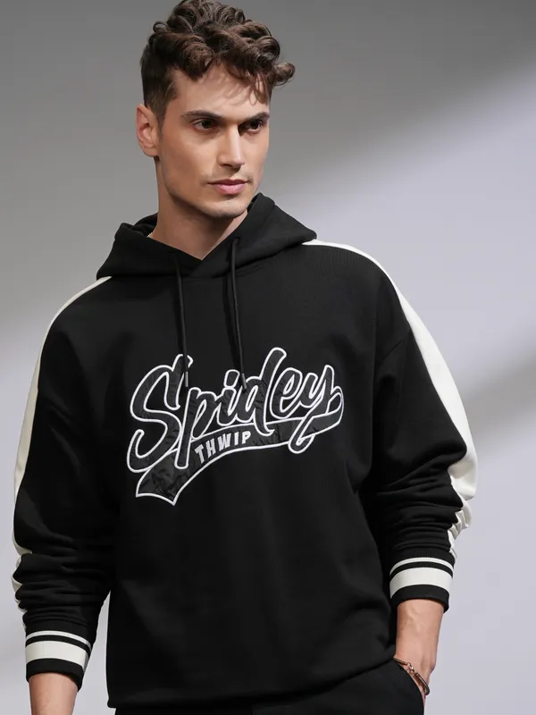 Marvel By Highlander Men Black Spider-Man Hooded Pullover Sweatshirt