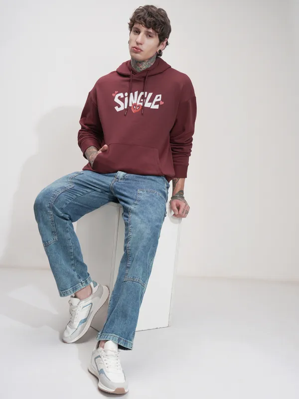 Marvel By Highlander Men Maroon Deadpool Hooded Pullover Sweatshirt