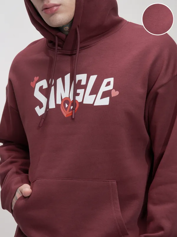 Marvel By Highlander Men Maroon Deadpool Hooded Pullover Sweatshirt