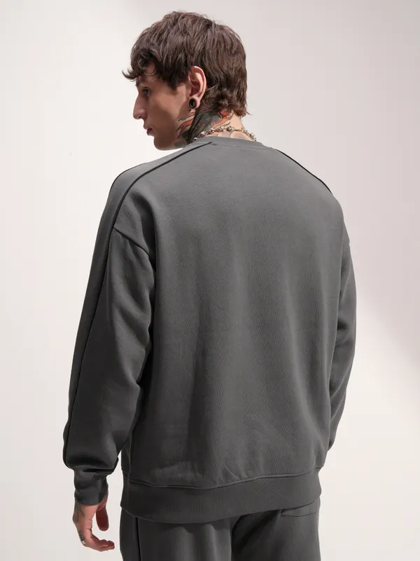 Marvel By Highlander Men Grey Black Panther Round Neck Pullover Sweatshirt