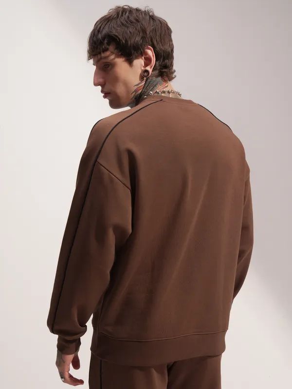 Marvel By Highlander Men Brown Black Panther Round Neck Pullover Sweatshirt