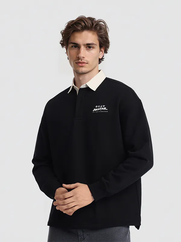 Highlander Men Black Avatar Shirt Collar Pullover Sweatshirt