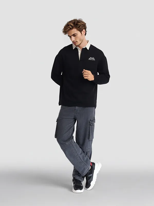 Highlander Men Black Avatar Shirt Collar Pullover Sweatshirt