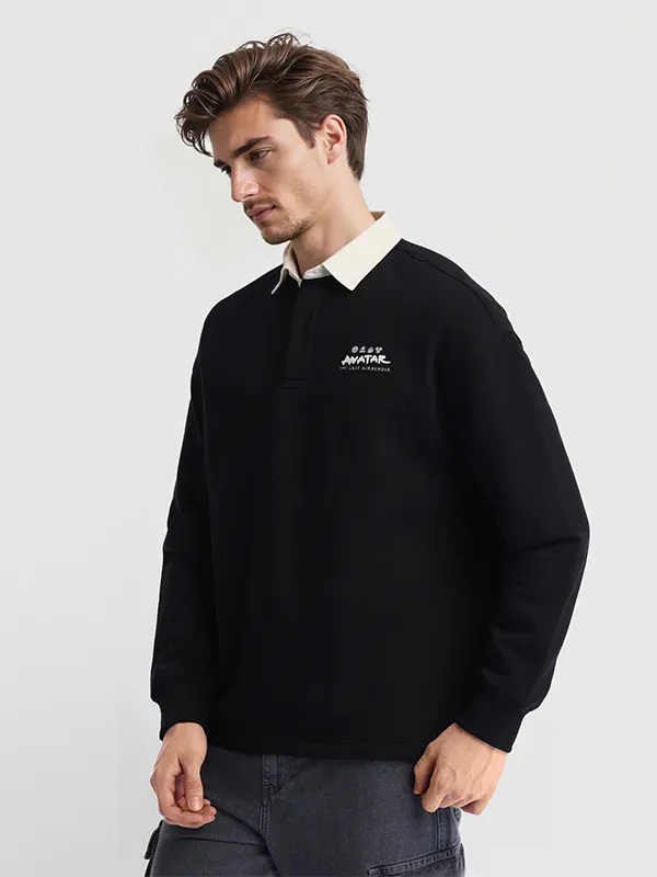 Highlander Men Black Avatar Shirt Collar Pullover Sweatshirt