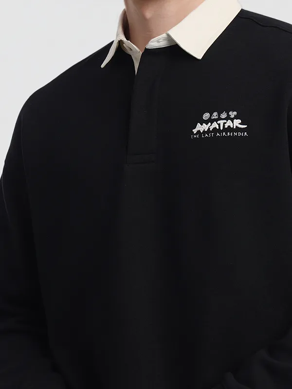 Highlander Men Black Avatar Shirt Collar Pullover Sweatshirt