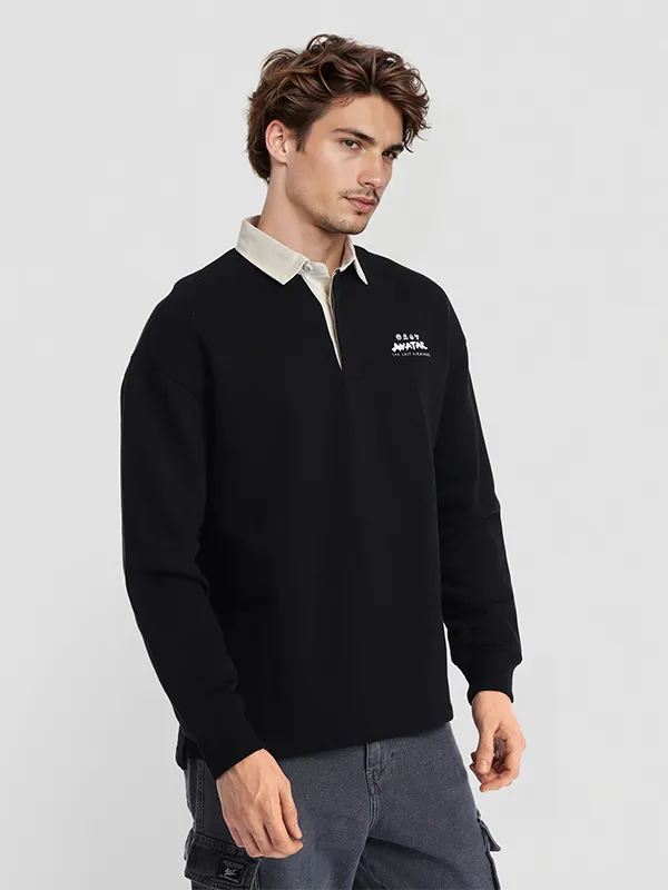 Highlander Men Black Avatar Shirt Collar Pullover Sweatshirt