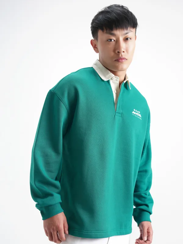 Highlander Men Green Avatar Shirt Collar Pullover Sweatshirt