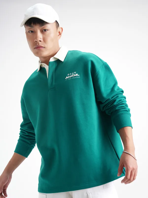 Highlander Men Green Avatar Shirt Collar Pullover Sweatshirt