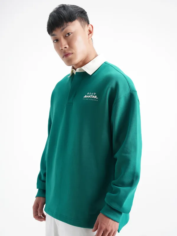 Highlander Men Green Avatar Shirt Collar Pullover Sweatshirt