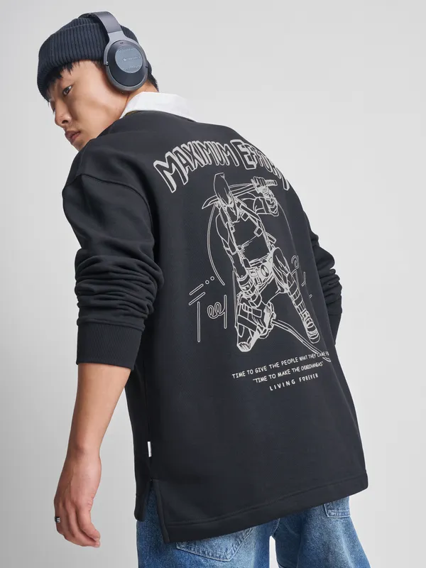 Marvel By Highlander Men Black Deadpool Shirt Collar Pullover Sweatshirt