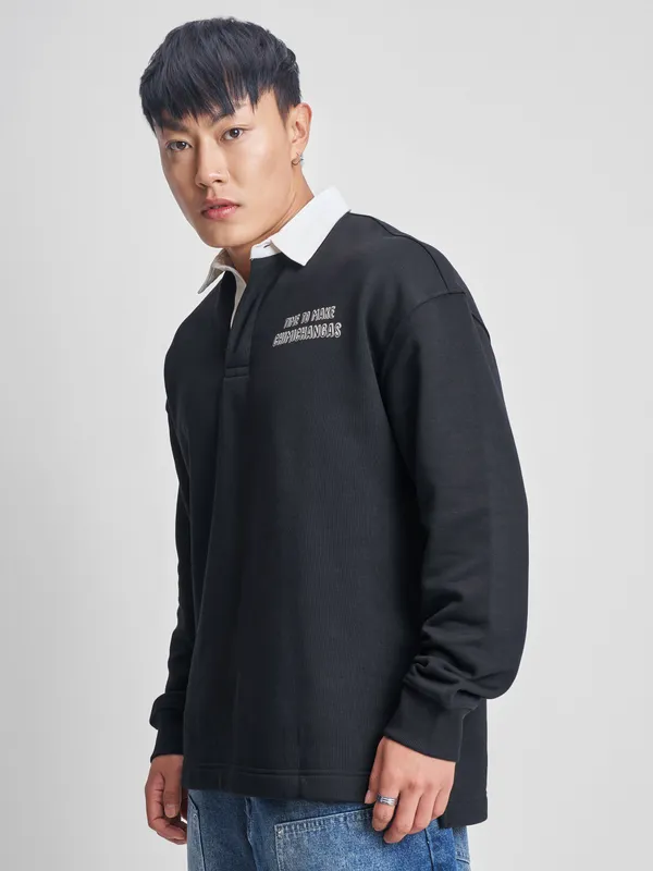 Marvel By Highlander Men Black Deadpool Shirt Collar Pullover Sweatshirt