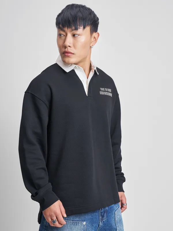 Marvel By Highlander Men Black Deadpool Shirt Collar Pullover Sweatshirt