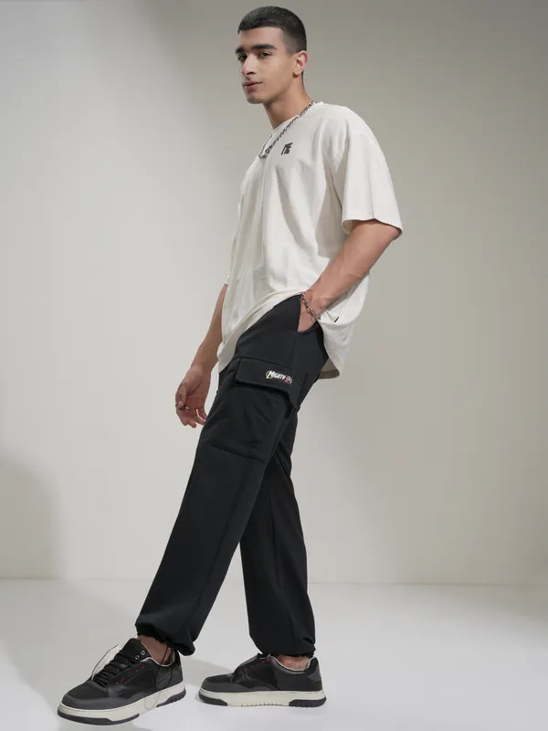 Marvel By Highlander Men Black Thor Slim Fit Solid Cargos