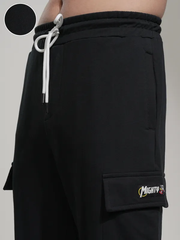 Marvel By Highlander Men Black Thor Slim Fit Solid Cargos