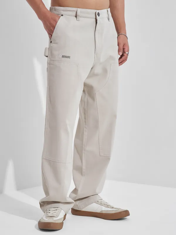 Marvel By Highlander Men Beige Avengers Baggy Fit Solid Cargos