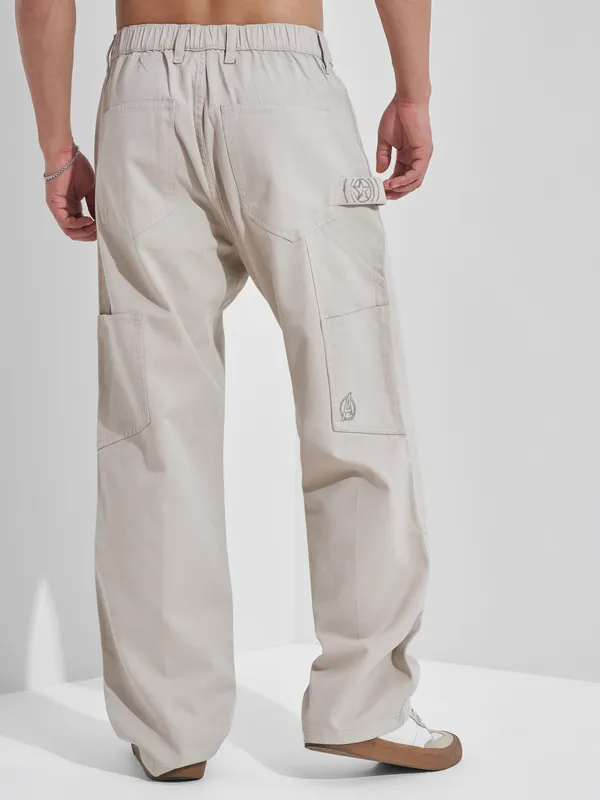Marvel By Highlander Men Beige Avengers Baggy Fit Solid Cargos