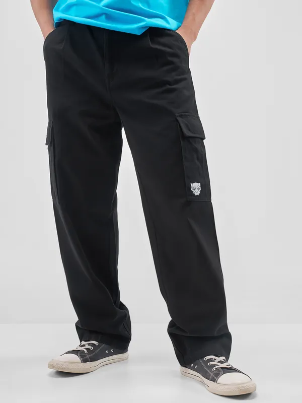 Marvel By Highlander Men Black Black Panther Loose Fit Solid Cargos