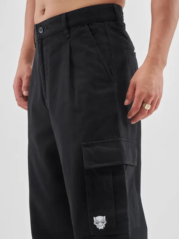 Marvel By Highlander Men Black Black Panther Loose Fit Solid Cargos