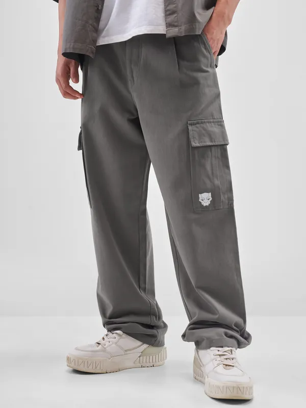 Marvel By Highlander Men Grey Black Panther Loose Fit Solid Cargos