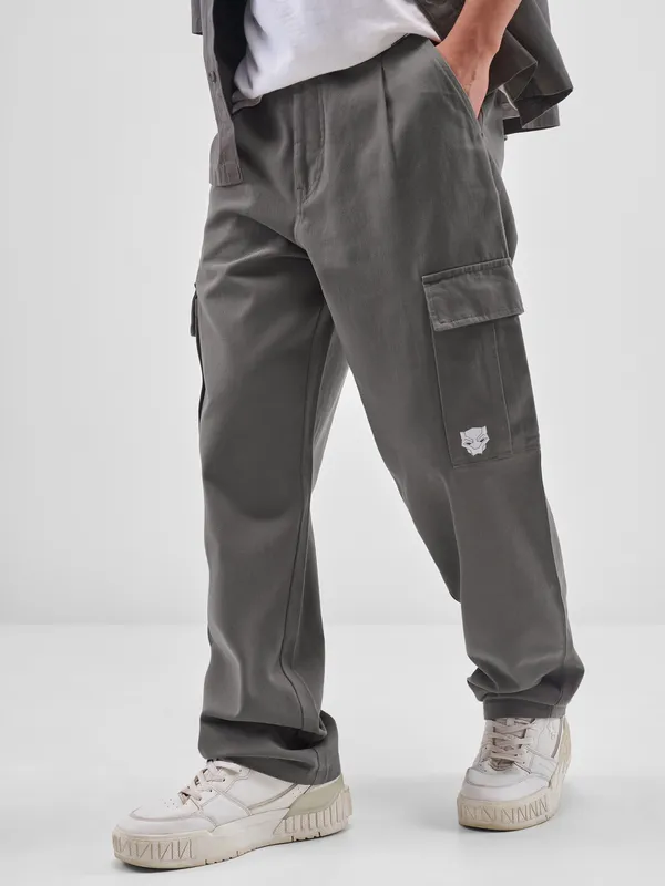 Marvel By Highlander Men Grey Black Panther Loose Fit Solid Cargos