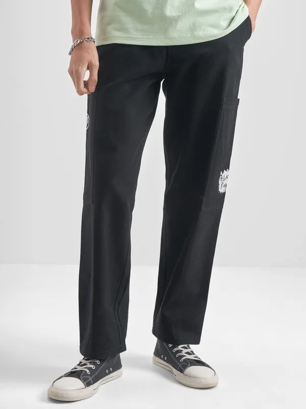 Marvel By Highlander Men Black Black Panther Relaxed Fit Solid Cargos