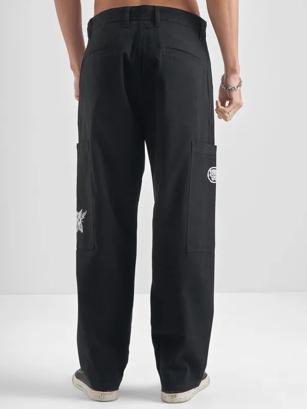 Marvel By Highlander Men Black Black Panther Relaxed Fit Solid Cargos