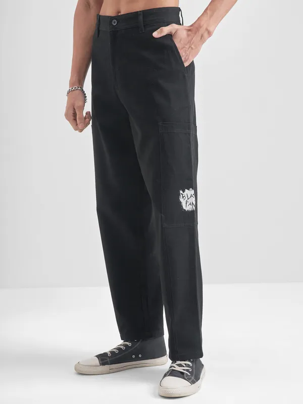 Marvel By Highlander Men Black Black Panther Relaxed Fit Solid Cargos
