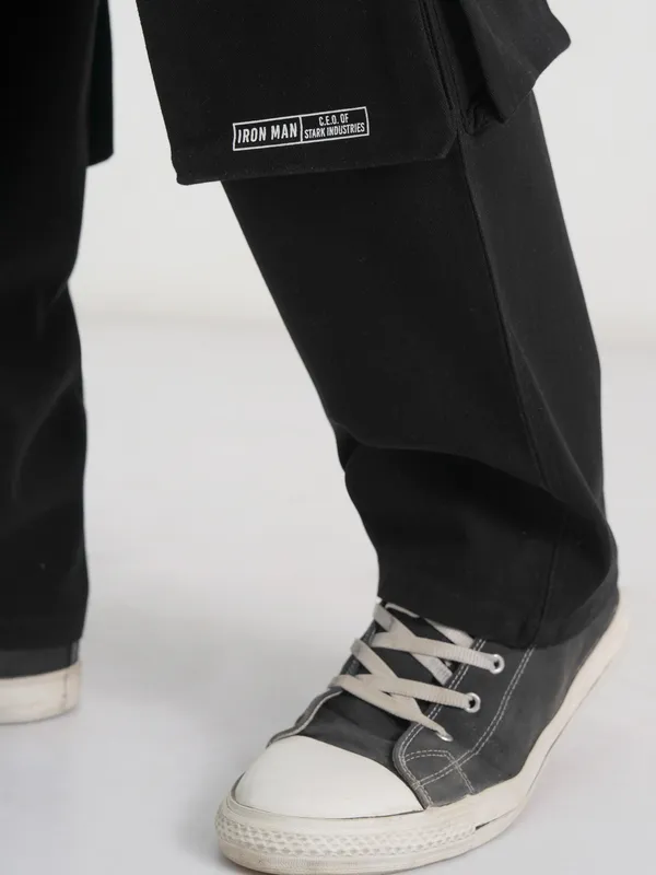 Marvel By Highlander Men Black Iron Man Loose Fit Printed Regular Trouser