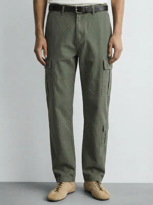 Marvel By Highlander Men Olive Iron Man Straight Fit Solid Cargos