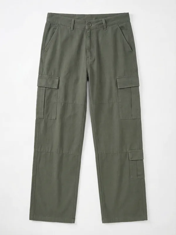 Marvel By Highlander Men Olive Iron Man Straight Fit Solid Cargos
