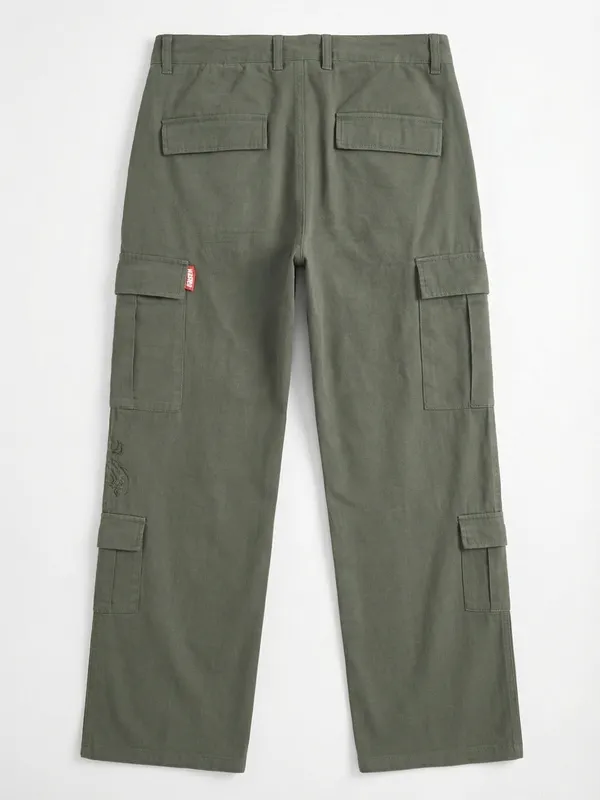 Marvel By Highlander Men Olive Iron Man Straight Fit Solid Cargos
