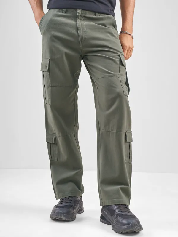 Marvel By Highlander Men Olive Iron Man Straight Fit Solid Cargos