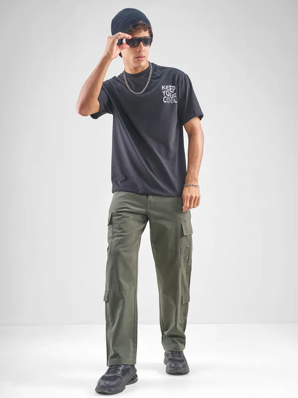 Marvel By Highlander Men Olive Iron Man Straight Fit Solid Cargos