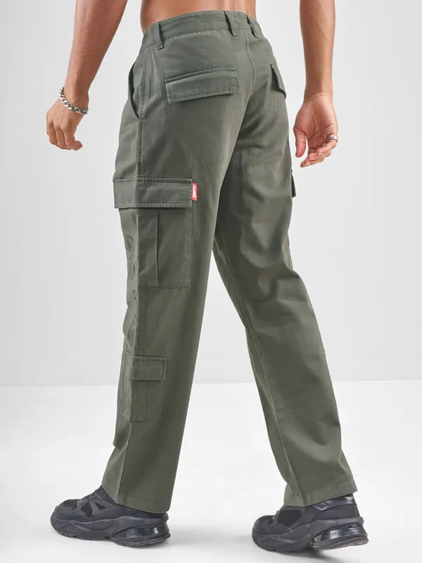 Marvel By Highlander Men Olive Iron Man Straight Fit Solid Cargos