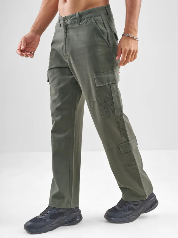 Marvel By Highlander Men Olive Iron Man Straight Fit Solid Cargos