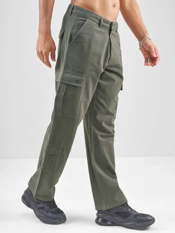Marvel By Highlander Men Olive Iron Man Straight Fit Solid Cargos