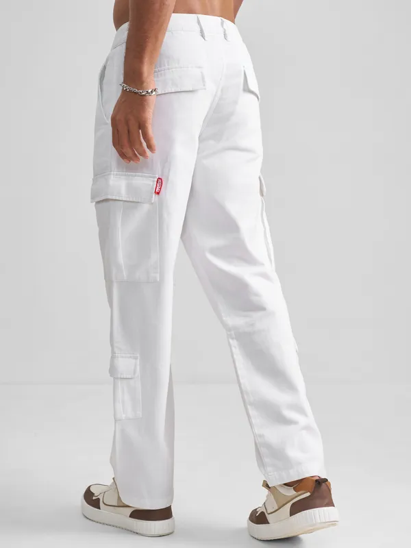 Marvel By Highlander Men White Iron Man Straight Fit Solid Cargos