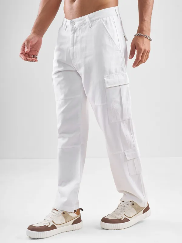 Marvel By Highlander Men White Iron Man Straight Fit Solid Cargos